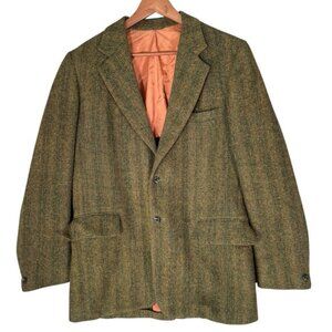Vintage Harris Tweed Blazer Sport Coat Green Striped Grandpa Classic  ~42